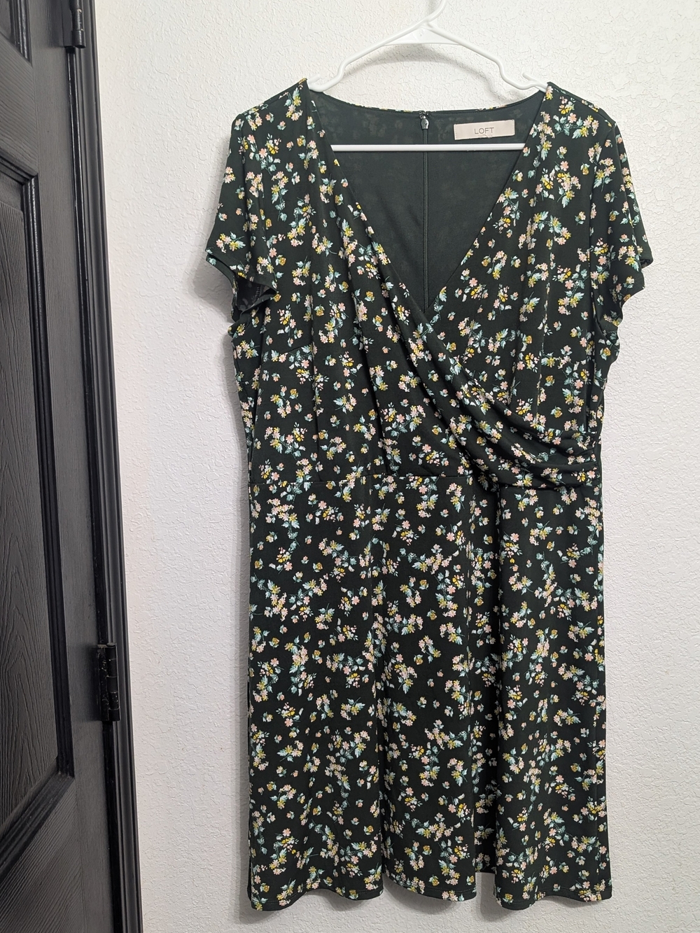 LOFT Plus Size Dark Green Floral A-Line Dress